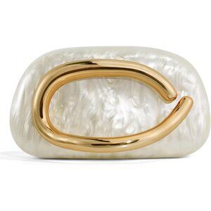Women's White PU leather Acrylic Magnetic Buckle High Quality Trendy Clutch